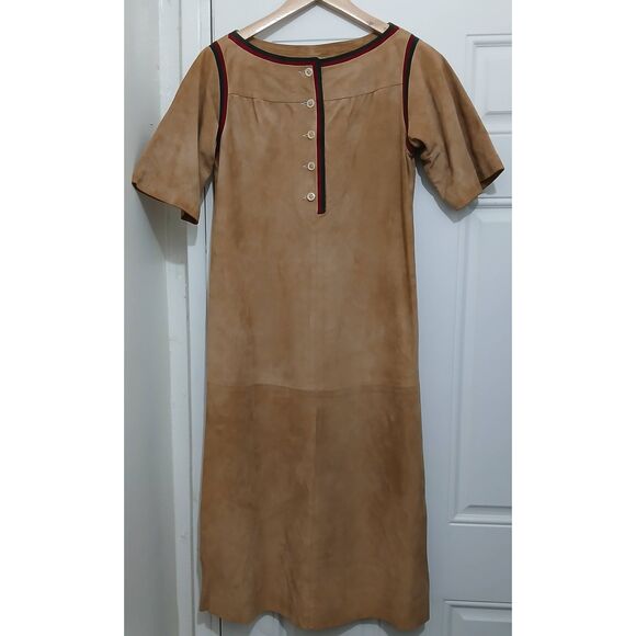 Vintage ted lapidus paris womens small suede leather dress camel Earthtone - Picture 2 of 8